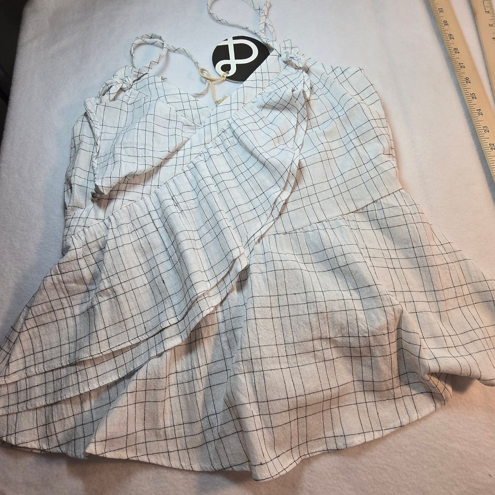 Merci‎ White Plaid Cami Top Ruffle Sleeveless Sz M Dainty Coquette Cottagecore - Picture 9 of 9